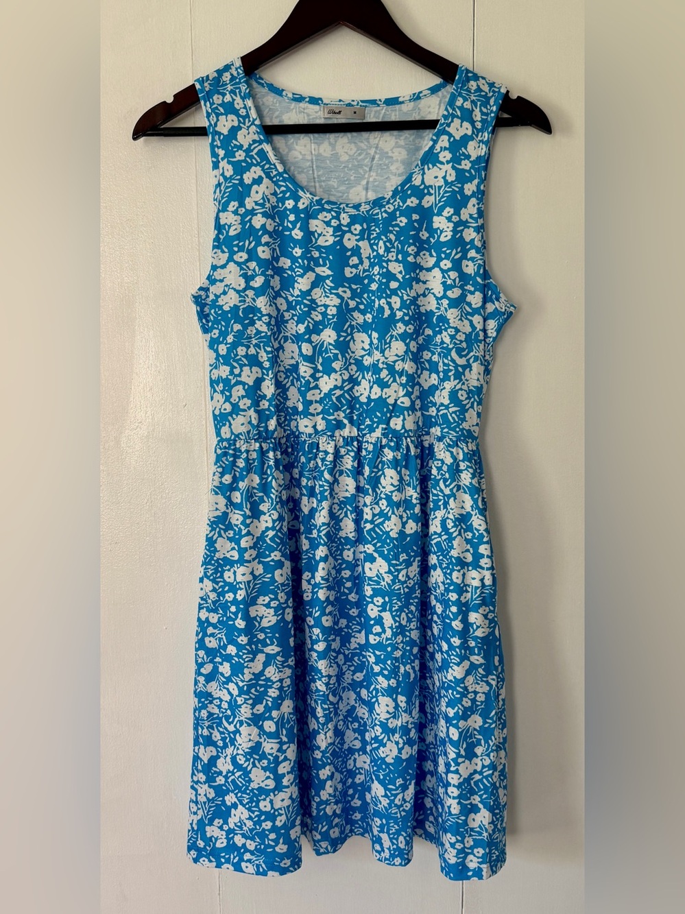 Blue & White Floral Sleeveless Sundress Elastic Waist Size M